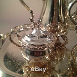 5 Piece Silver Plated Tea Set w Tray Gorham Newport