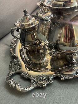 5 Piece Tea/Coffee Set Royal Rose by Wallace, Silverplate Solid and Bright
