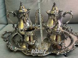 5 Piece Tea/Coffee Set Royal Rose by Wallace, Silverplate Solid and Bright