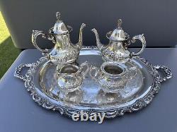 5 Piece Towle Silverplate Ornate Victorian Repousse Coffee & Tea Set withTray