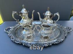 5 Piece Towle Silverplate Ornate Victorian Repousse Coffee & Tea Set withTray