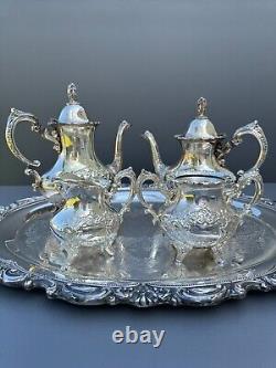 5 Piece Towle Silverplate Ornate Victorian Repousse Coffee & Tea Set withTray