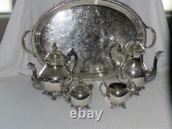 5 Piece with Tray 1883 FB Rogers Silver Co Silver Plated Tea Set