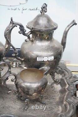 5 piece Silver Plate coffee/tea set with large handled tray