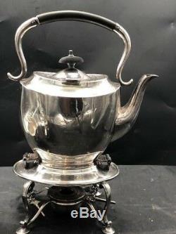 5 piece silver soldered antique english tea set with crest mark SILENTIO