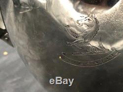 5 piece silver soldered antique english tea set with crest mark SILENTIO