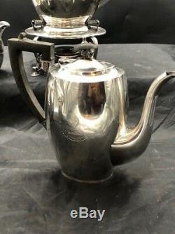 5 piece silver soldered antique english tea set with crest mark SILENTIO
