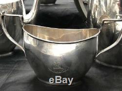 5 piece silver soldered antique english tea set with crest mark SILENTIO