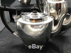 5 piece silver soldered antique english tea set with crest mark SILENTIO