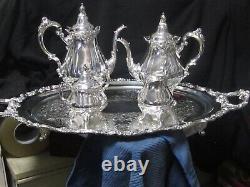 5pc Wallace Baroque silverplate LARGE TEA SET TRAY 29
