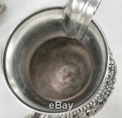 6Pc Atq BIRMINGHAM Grapes Slv Plate Coffee & Tea, Cream, Sugar, Caddy + Waste