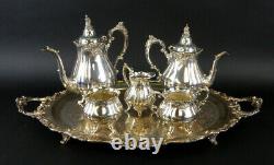 6 PC Wallace BAROQUE Silverplate Tea Coffee Set Tray Pots Sugar Creamer Etc