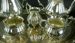 6 PC Wallace BAROQUE Silverplate Tea Coffee Set Tray Pots Sugar Creamer Etc