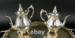 6 PC Wallace BAROQUE Silverplate Tea Coffee Set Tray Pots Sugar Creamer Etc