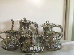 6 Pc Flowers Mermod Jaccard Tea Coffee Set Quadruple Plate