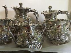 6 Pc Flowers Mermod Jaccard Tea Coffee Set Quadruple Plate