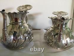 6 Pc Flowers Mermod Jaccard Tea Coffee Set Quadruple Plate