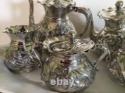 6 Pc Flowers Mermod Jaccard Tea Coffee Set Quadruple Plate