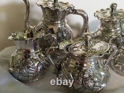 6 Pc Flowers Mermod Jaccard Tea Coffee Set Quadruple Plate