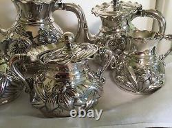 6 Pc Flowers Mermod Jaccard Tea Coffee Set Quadruple Plate