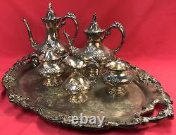 6 Pc KING FRANCIS COFFEE & TEA SET with TRAY Rococo Reed & Barton No Monogram
