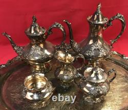 6 Pc KING FRANCIS COFFEE & TEA SET with TRAY Rococo Reed & Barton No Monogram