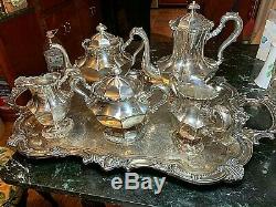 6-Pc. Silverplate Meridan Tea Set withSheffield 25.5Tray Polished, Gleaming, Nice