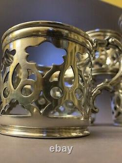 6 antique polish tea glass holder silver plate double eagle FRAGET Warszaw 1896