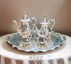 6 pc Antique Genuine WALLACE La Reine 1100 Silver Plated Tea Coffee Set with Tray