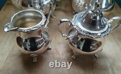 6 pc Antique Genuine WALLACE La Reine 1100 Silver Plated Tea Coffee Set with Tray