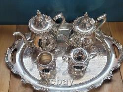 6 pc Antique Genuine WALLACE La Reine 1100 Silver Plated Tea Coffee Set with Tray