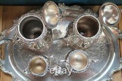 6 pc Antique Genuine WALLACE La Reine 1100 Silver Plated Tea Coffee Set with Tray