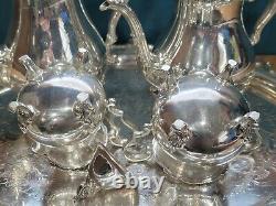 6 pc Antique Genuine WALLACE La Reine 1100 Silver Plated Tea Coffee Set with Tray