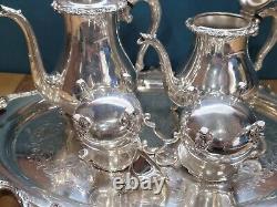 6 pc Antique Genuine WALLACE La Reine 1100 Silver Plated Tea Coffee Set with Tray