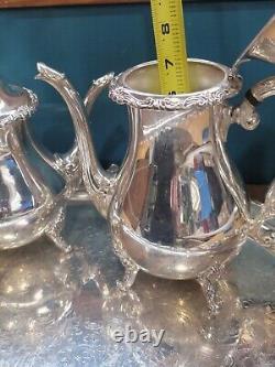 6 pc Antique Genuine WALLACE La Reine 1100 Silver Plated Tea Coffee Set with Tray