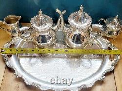 6 pc Antique Genuine WALLACE La Reine 1100 Silver Plated Tea Coffee Set with Tray