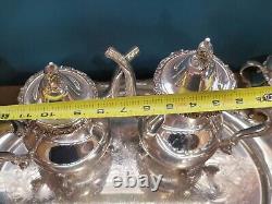 6 pc Antique Genuine WALLACE La Reine 1100 Silver Plated Tea Coffee Set with Tray