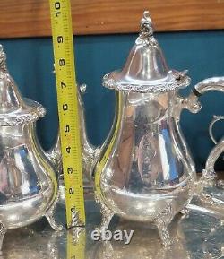 6 pc Antique Genuine WALLACE La Reine 1100 Silver Plated Tea Coffee Set with Tray