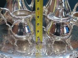6 pc Antique Genuine WALLACE La Reine 1100 Silver Plated Tea Coffee Set with Tray