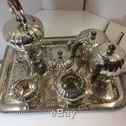 6 piece Reed & Barton EP Silver Windsor Castle Tea & Coffee Set & unmatched tray