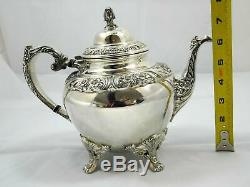 7 Piece Rogers Bros Tea Set 1847 Heritage Silverplate w Waiter Tray Floral Motif