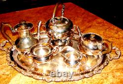 7pc Antique SHEFFIELD EPC SILVER TEA COFFEE SET w KETTLE & TRAY England 1813