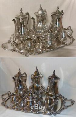 7pc Wm Rogers Towle Silverplate Tea Set 3 Pots 2 Creamers 1 Sugar + Large Tray