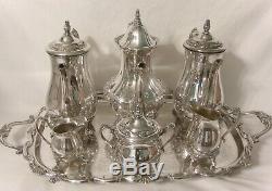 7pc Wm Rogers Towle Silverplate Tea Set 3 Pots 2 Creamers 1 Sugar + Large Tray