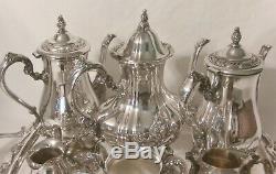 7pc Wm Rogers Towle Silverplate Tea Set 3 Pots 2 Creamers 1 Sugar + Large Tray