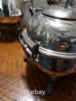 8pc Vintage REED BARTON Palms & Ribbon #2608 Tea Pots Service Bell Sugar Creamer