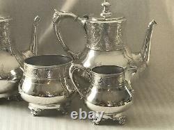 ANTIQUE1865 VICTORIAN AESTHETIC SILVER PLATECOFFEE & TEA Pots/Sugar/Creamer