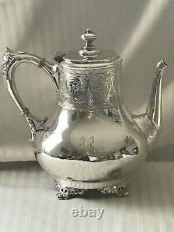 ANTIQUE1865 VICTORIAN AESTHETIC SILVER PLATECOFFEE & TEA Pots/Sugar/Creamer