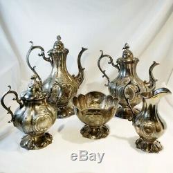 ANTIQUE 1794 A Pattern REED AND BARTON Ornate Melon 5pc TEA SET. 1850-1870