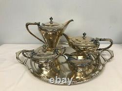 ANTIQUE DERBY HAMMERED SILVERPLATE ART DECO TEA COFFEE SET with TRAY